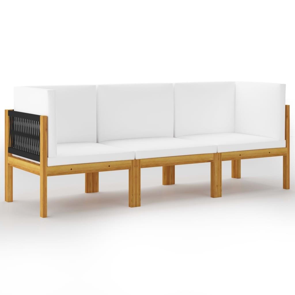 3-personers havesofa med hynder massivt akacietræ