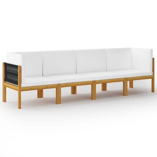 4-personers havesofa med hynde massivt akacietræ
