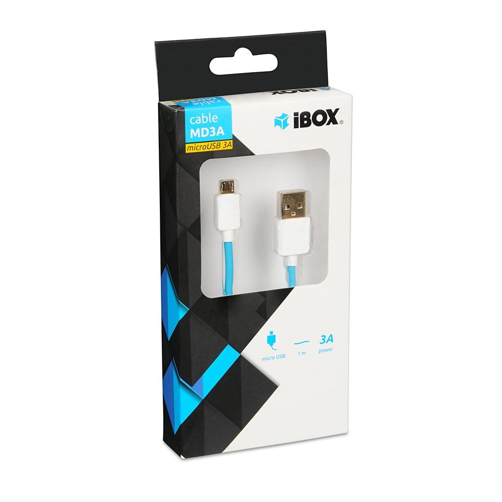 USB-kabel micro USB 2.0 - iBox, 1 m, 3A, blå billede
