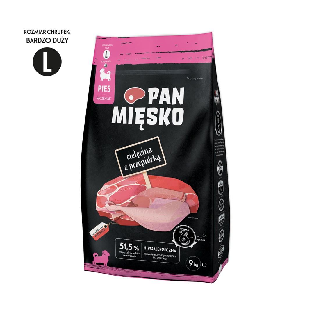 Hvalpefoder tørfoder PAN MIĘSKO – kalv med vagtel L, 9 kg billede