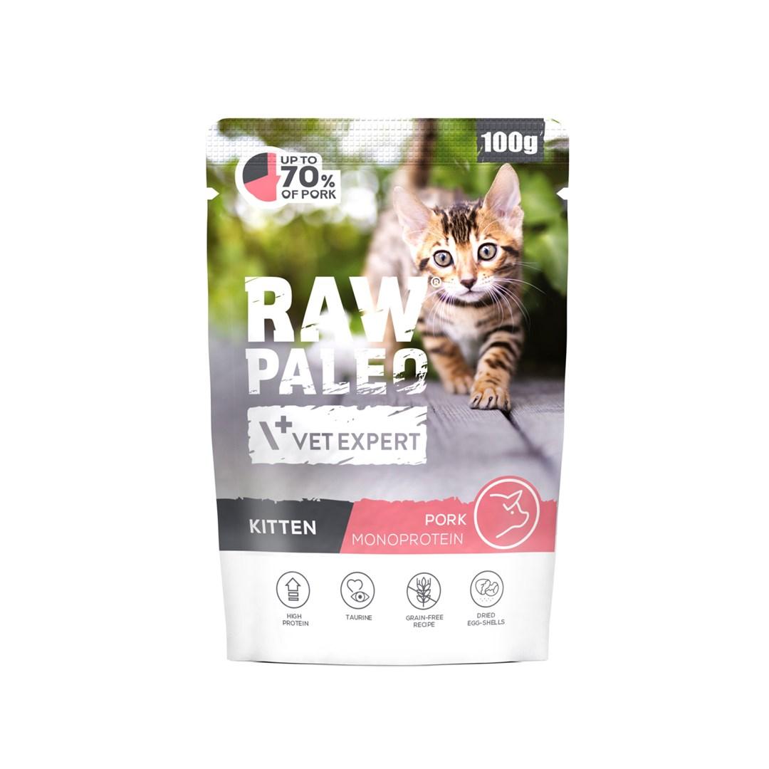Vådfoder til kat – VetExpert Raw Paleo Kitten, svin, 100 g billede