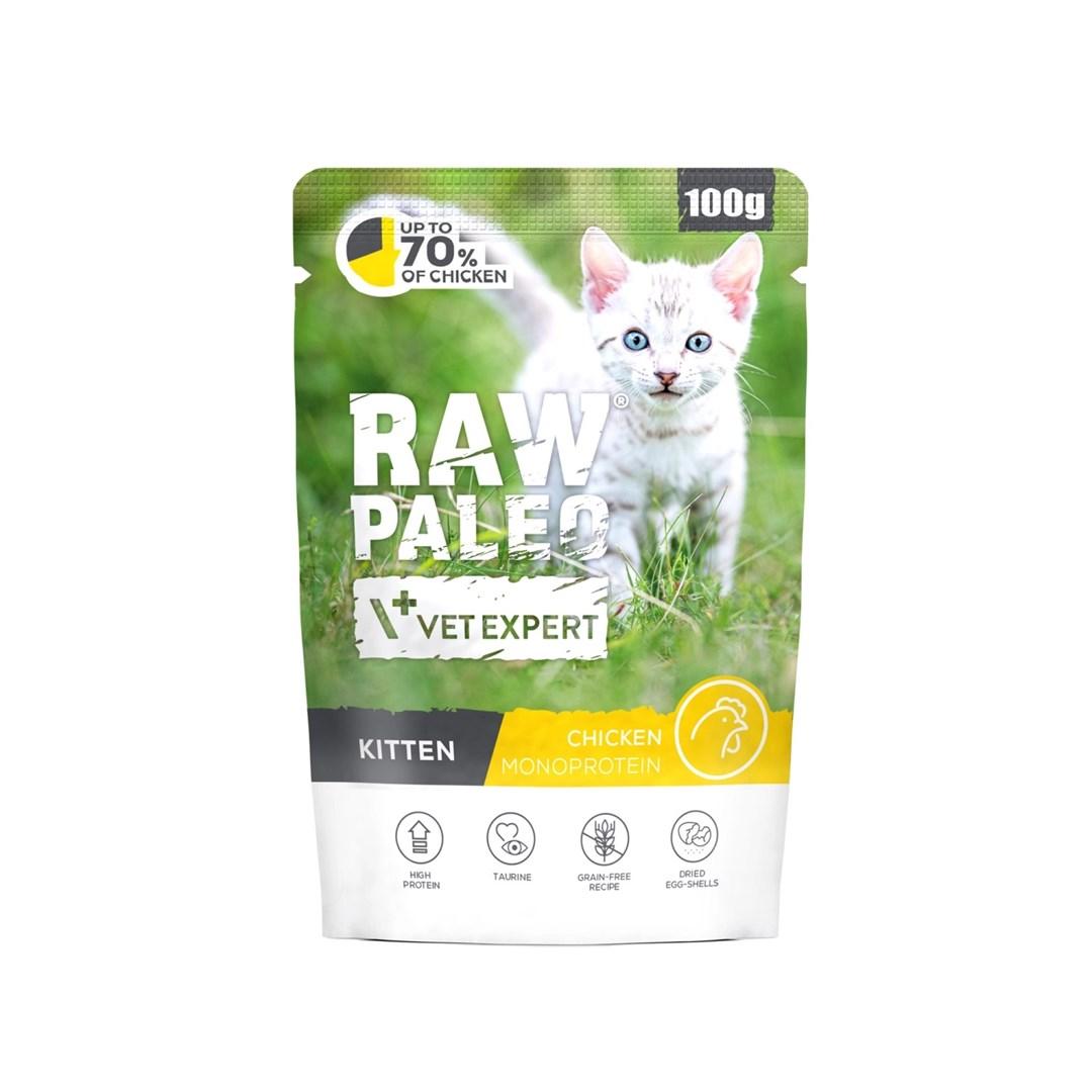 Kattemad vådfoder – VetExpert Raw Paleo Kitten Kylling 100 g billede