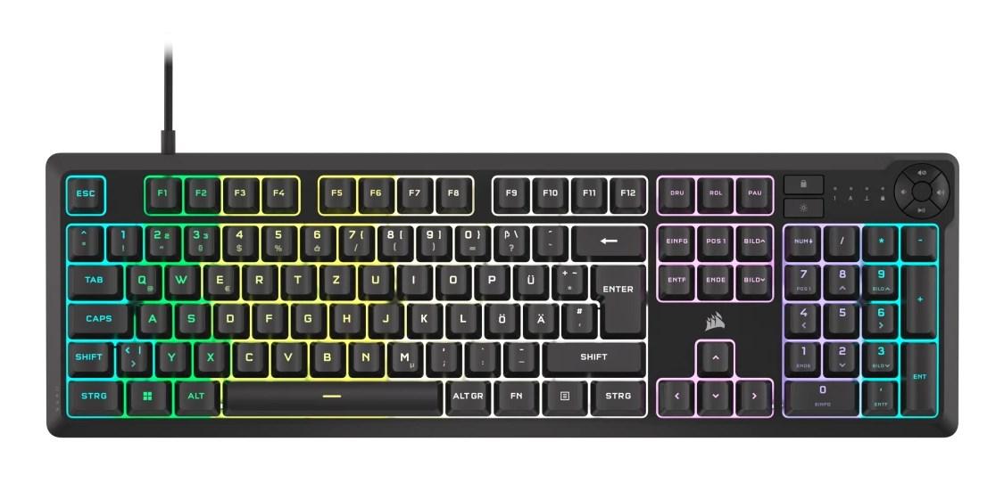 Gaming tastatur Corsair K55 Core RGB – USB, fuld størrelse, QWERTZ (tysk), sort billede