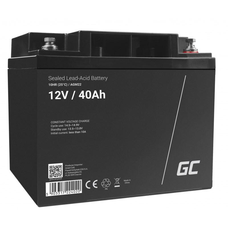 Batteri 12 V 40 Ah - Green Cell AGM22 VRLA (lukket blysyre) billede