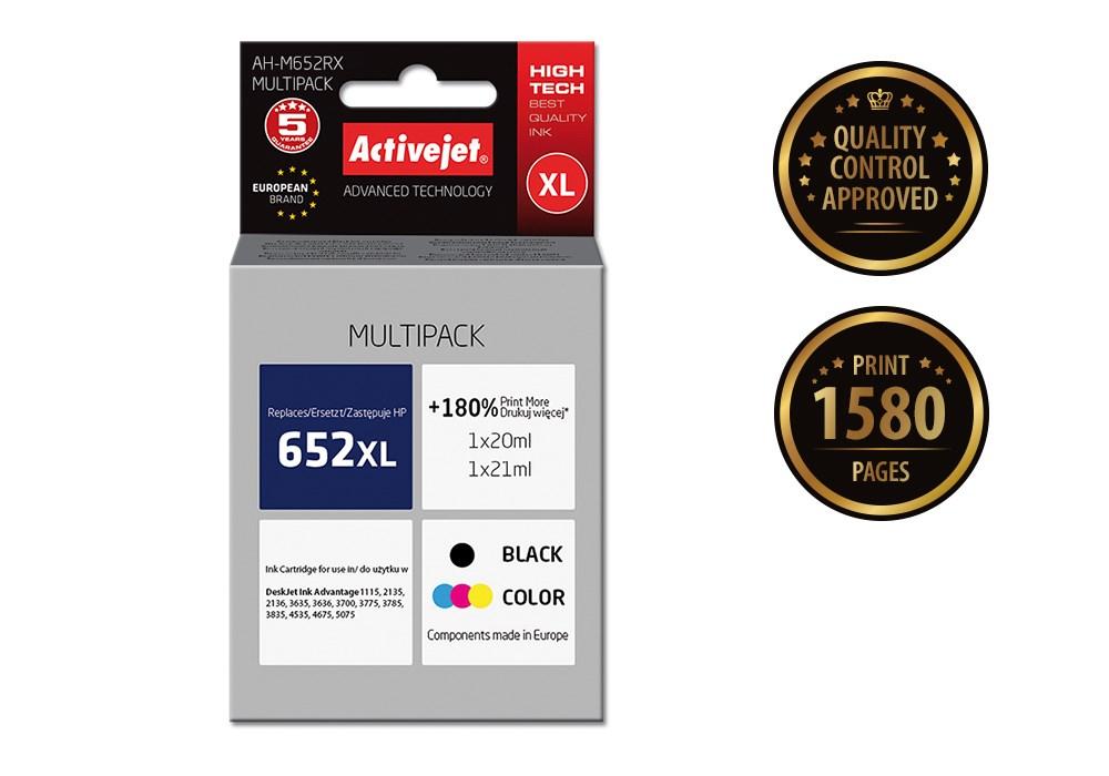 Blækpatron multipack til HP 652 XL – Activejet Premium (sort + farve, 20 ml + 21 ml) billede