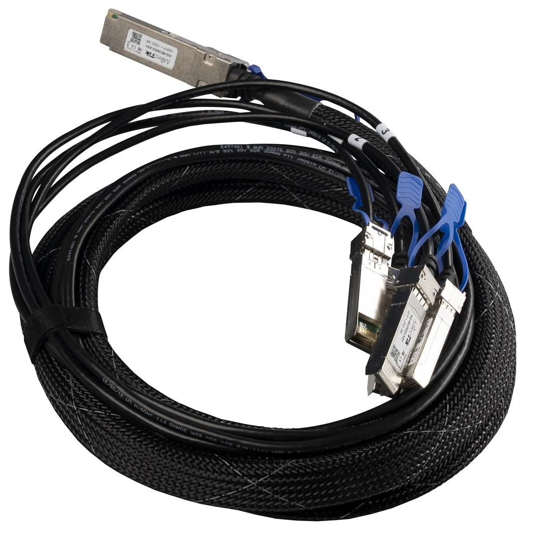 Netværkskabel MikroTik XQ+BC0003-XS+ 3 m – QSFP28 til 4x SFP28, sort/krom billede