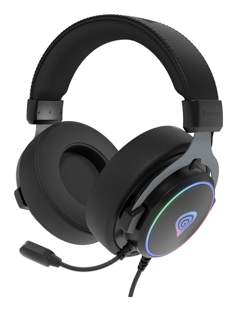 Gaming headset GENESIS Neon 764 - kablet, USB, sort billede