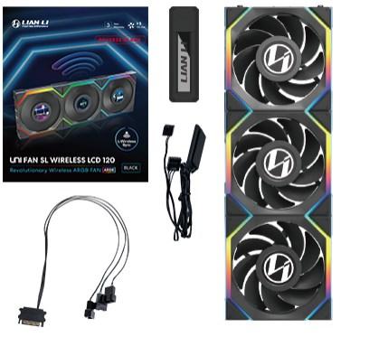Kabinetventilator 120 mm - Lian Li UNI FAN SL Wireless LCD 120 Reverse Blade, sort (3-pak)