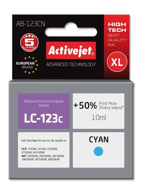Blækpatron cyan XL – Activejet (kompatibel med Brother LC123C/LC121C), 10 ml billede