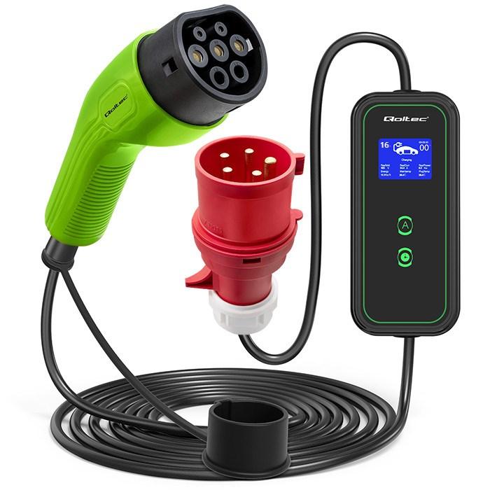 Ladekabel til elbil Type 2 11 kW - Qoltec mobil 3-faset med CEE 5-polet, LCD og 5 m billede