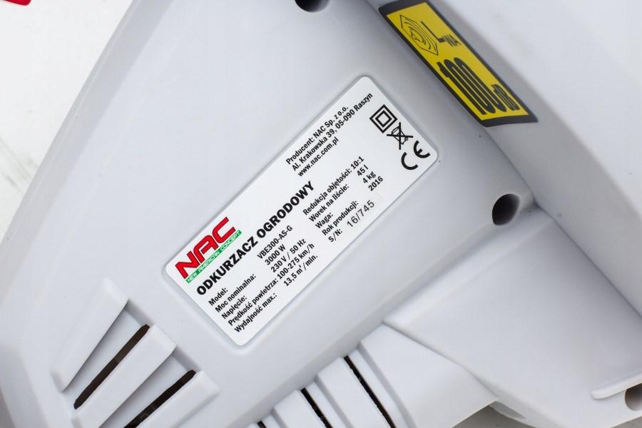 Løvblæser NAC VBE300-AS-G, elektrisk 3.000 W, 250 km/t – sort/hvid billede