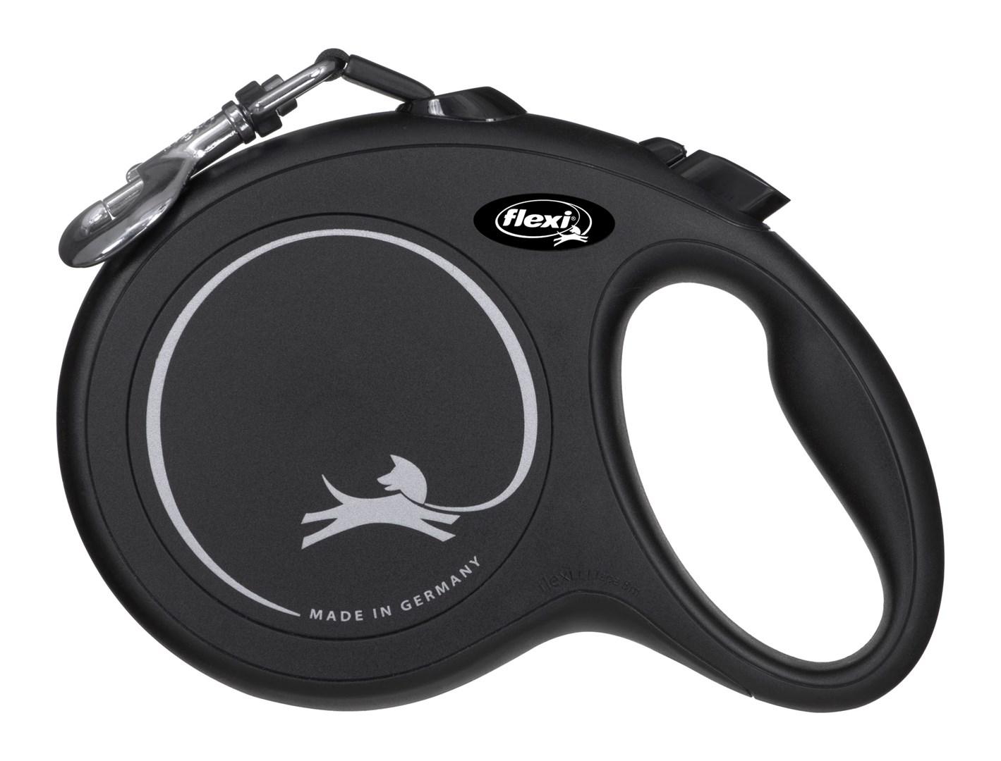 Rulleline til hund - flexi New Classic, 8 m, sort (L)