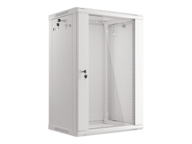 19" vægmonteret rackskab - Lanberg 18U, 60×45 cm, grå, glasdør billede
