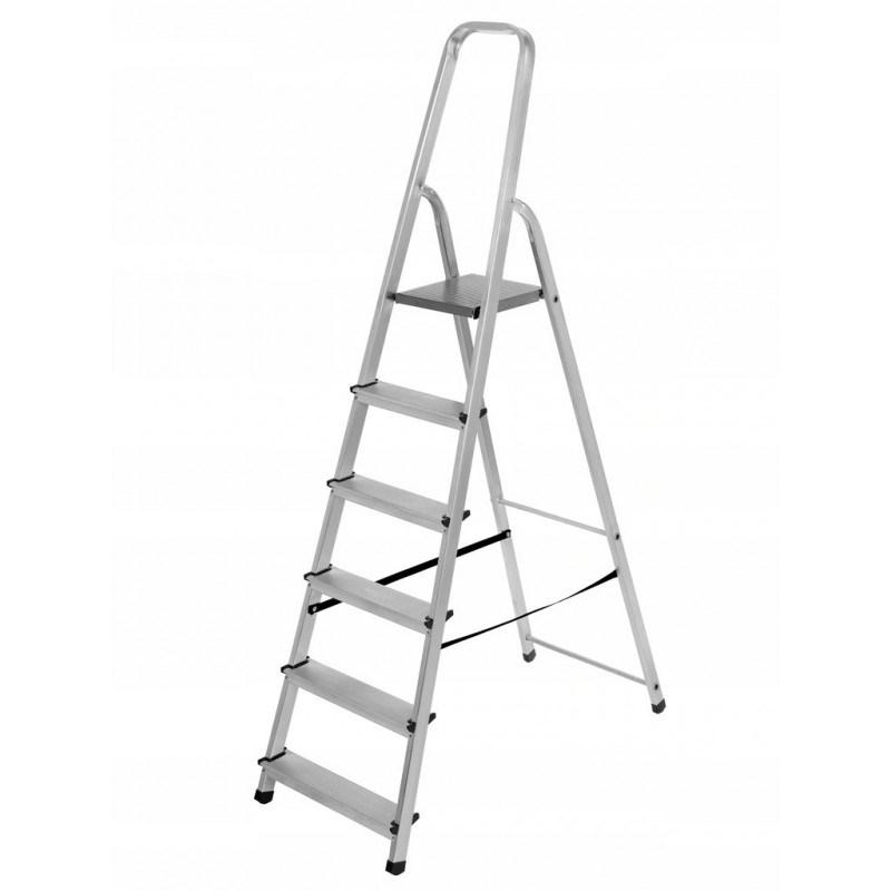 Stige i aluminium AWTOOLS - 6 trin, fritstående, 125 kg billede