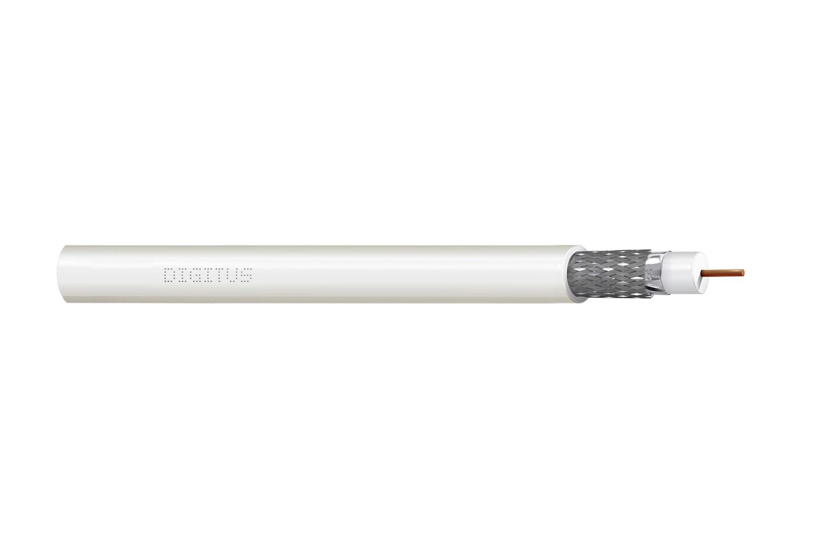 Antennekabel coax DIGITUS RG-6 75 Ohm, dobbeltskærmet, 100 m, hvid billede