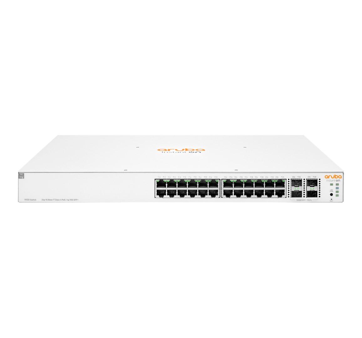 Netværksswitch HP Aruba Instant On 1930 24G Class4 PoE, 4x SFP/SFP+, 370 W, Managed L2+, 1U, hvid