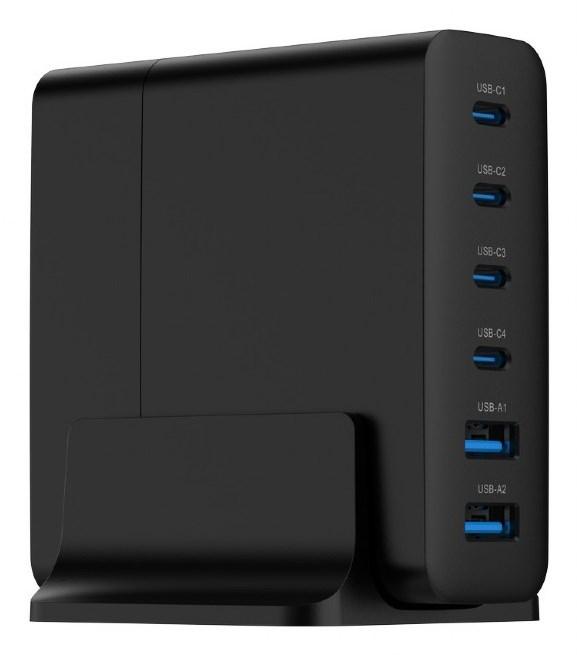 USB oplader Gembird 6-porte 75 W - 4x USB-C + 2x USB - sort