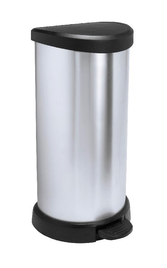 Skraldespand med pedal CURVER Deco Bins - 40 l, rund, sort/sølv billede