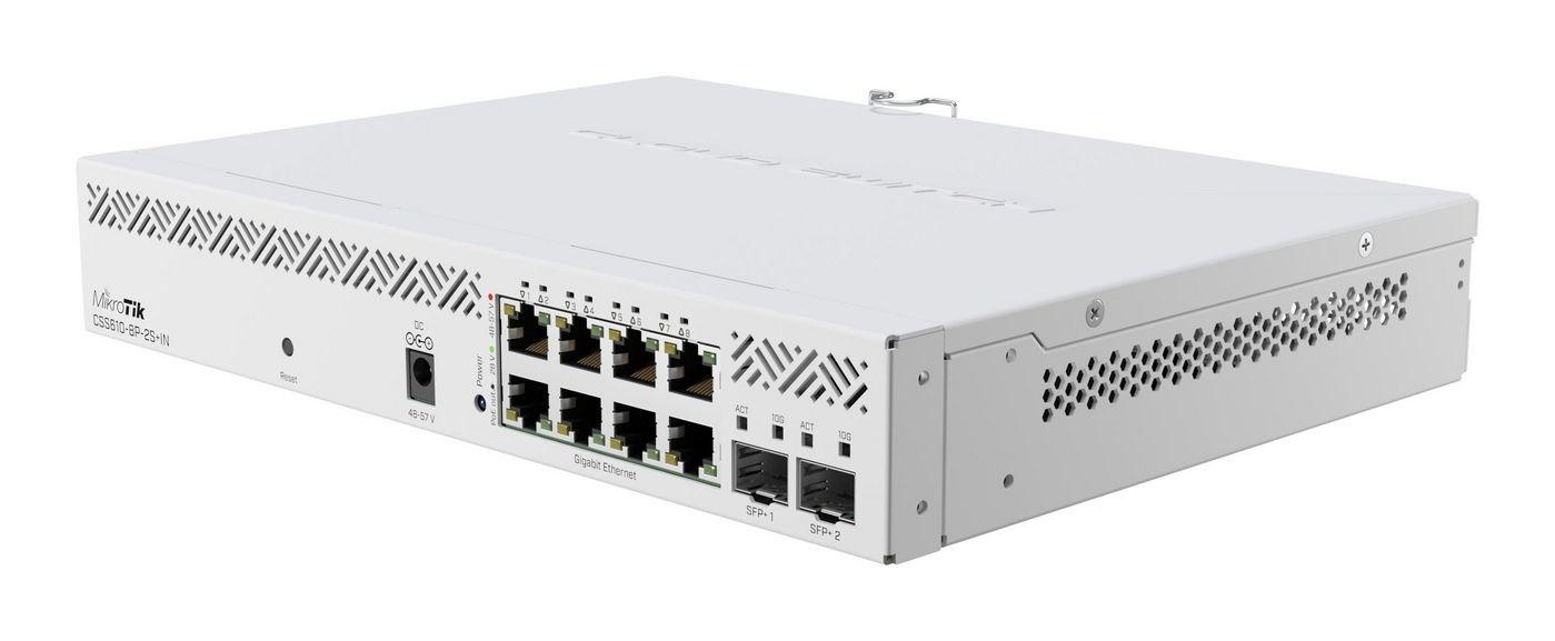 MikroTik CSS610-8P-2S+IN - Switch - smart - 8 x 10/100/1000 + 2 x 10 Gigabit SFP+ - monterbar på stativ, desktop - PoE+ (140 W)