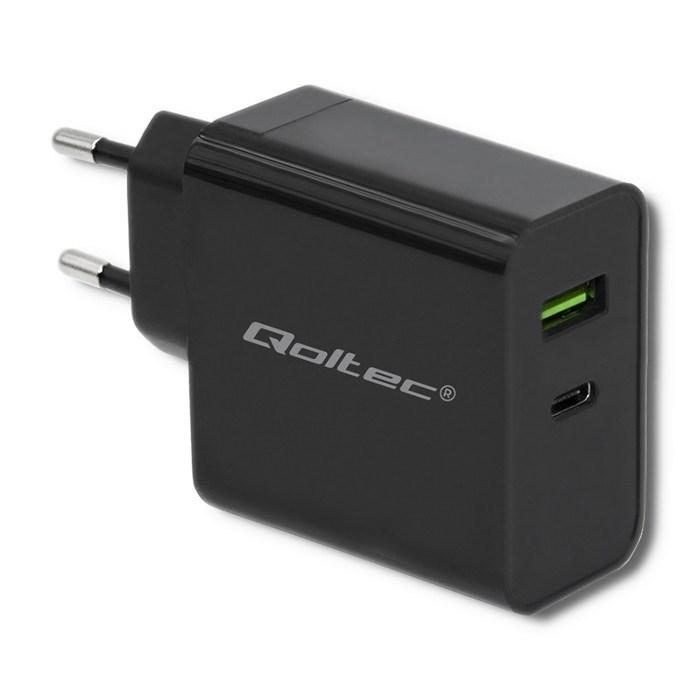 Oplader Qoltec 45 W med USB-C PD og USB - Sort billede