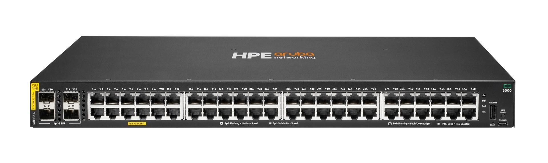 Netværksswitch HPE Aruba Networking CX 6000 48G Class4 PoE 4SFP 370W billede