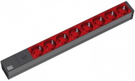 Stikdåse 19" Bachmann - 8x Schuko, 2 m kabel, sort/rød billede