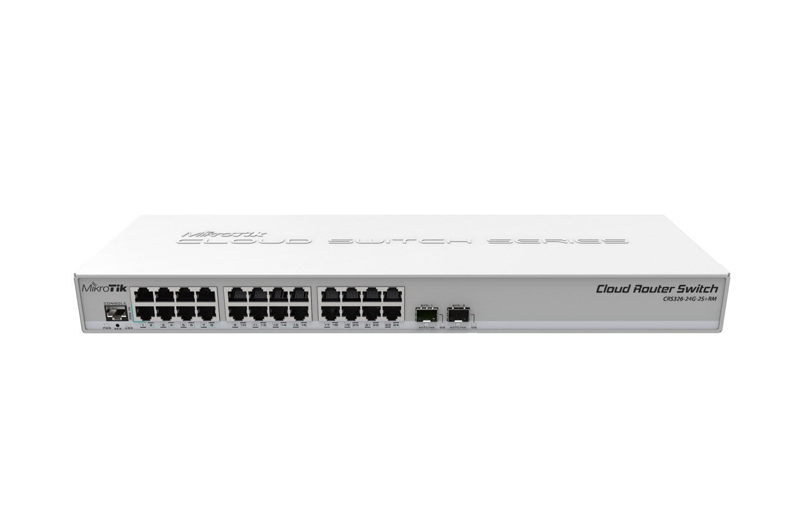 Netværksswitch Mikrotik CRS326-24G-2S+RM Managed L2, 24x Gigabit, 2x SFP+, grå
