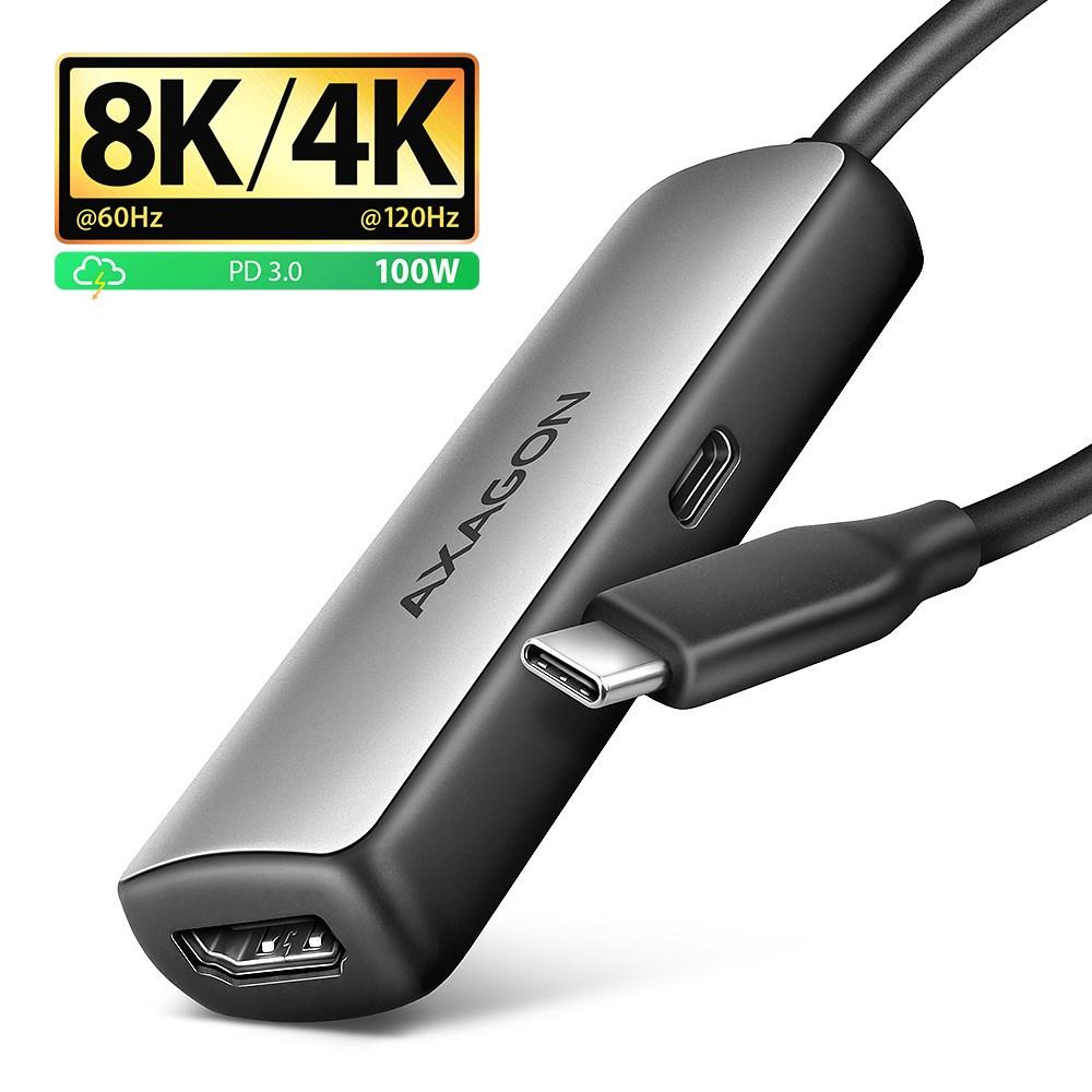 Axagon RVC-HI8KPD, USB-C -> HDMI 2.1 redukce / adaptér, 8K/60Hz, 4K/144Hz, HDR10+, PD100W USB-C -> HDMI 0,16m