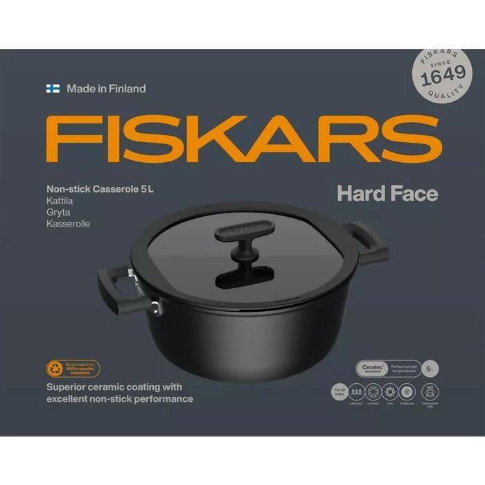 Gryde 5 l med non-stick og låg - Fiskars Hard Face