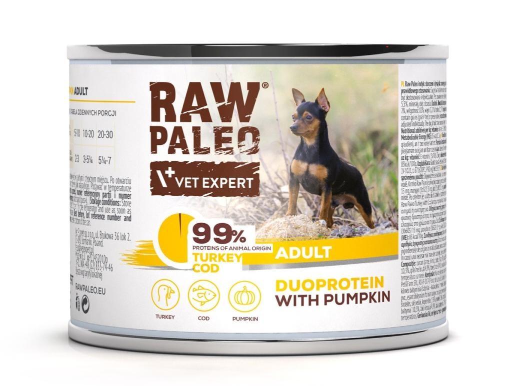 Hundefoder vådfoder VetExpert RAW Paleo Duoprotein kalkun & torsk Adult 200 g billede