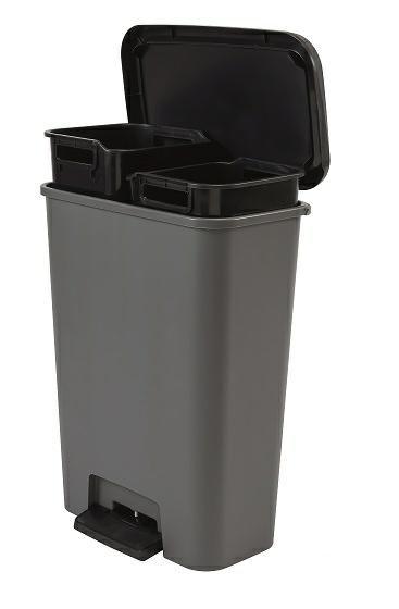 Skraldespand med pedal CURVER 23+23 l - mørkegrå/sort billede