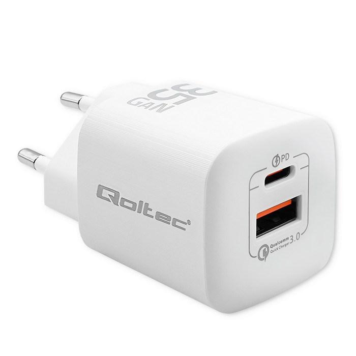 Vægoplader 35 W med USB-C PD og USB-A - Qoltec 50763, hvid billede
