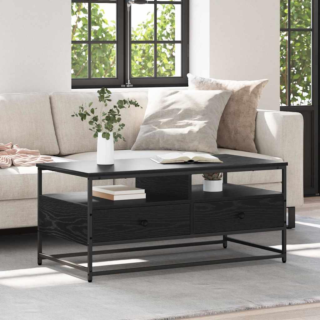 Sofabord med skuffe Sort eg 100 x 51 x 45 cm Konstrueret træ billede