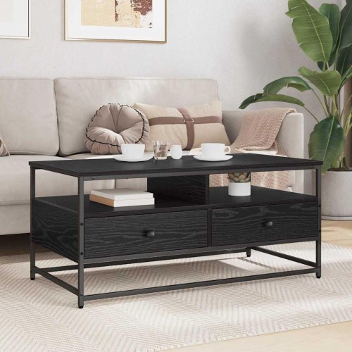 Sofabord med skuffe i sort eg - 100 × 51 × 45 cm, konstrueret træ