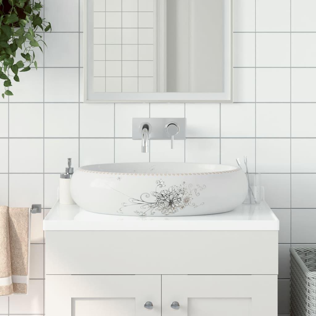 Håndvask til bordplade 59x40x15 cm oval keramik hvid billede