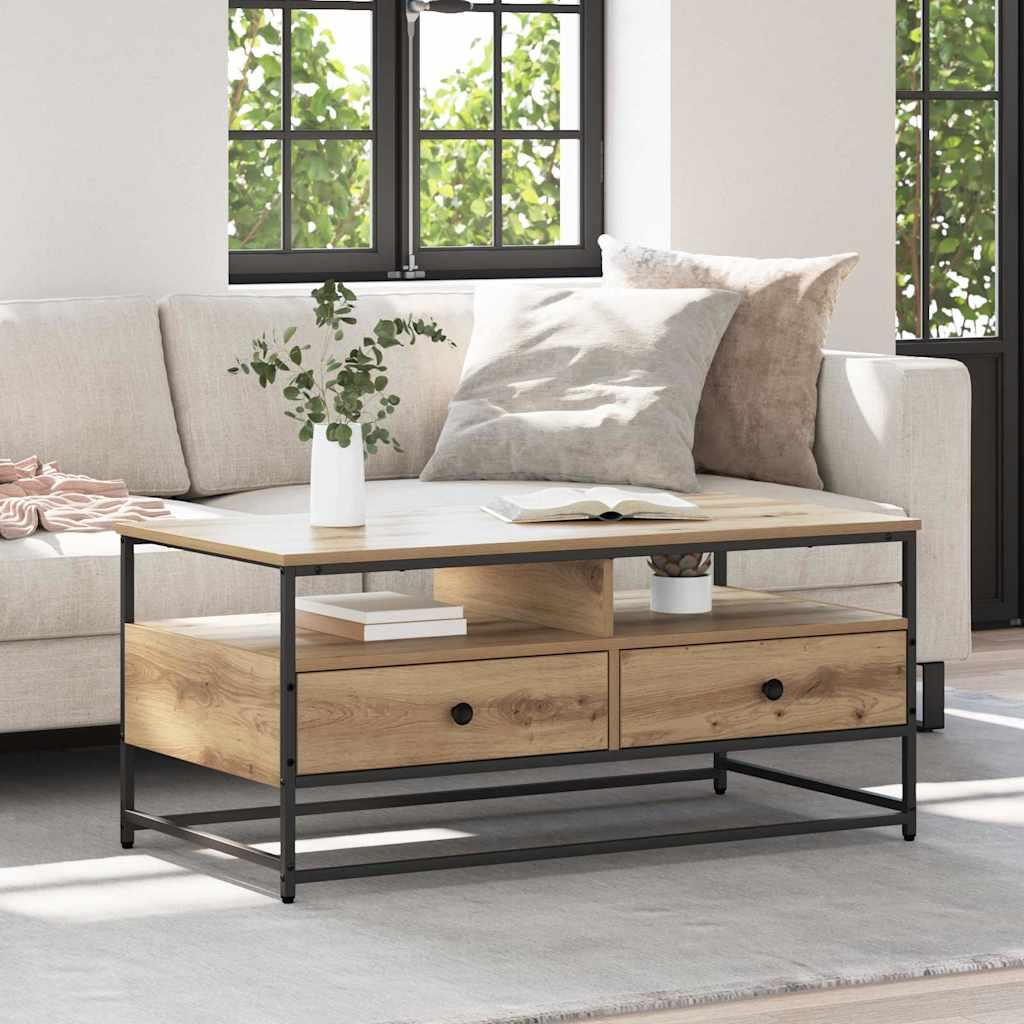 Sofabord med skuffe artisan eg 100 x 51 x 45 cm Konstrueret træ billede
