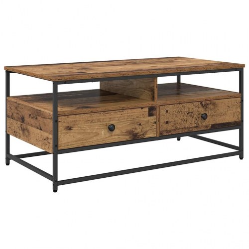 Sofabord i konstrueret træ - gammelt træ, 100 × 51 × 45 cm med skuffer og hylder
