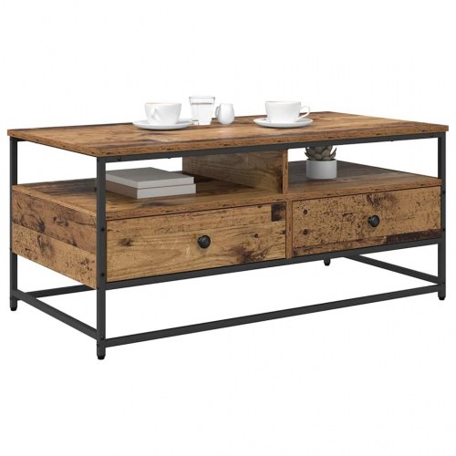 Sofabord i konstrueret træ - gammelt træ, 100 × 51 × 45 cm med skuffer og hylder