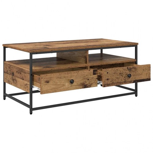 Sofabord i konstrueret træ - gammelt træ, 100 × 51 × 45 cm med skuffer og hylder