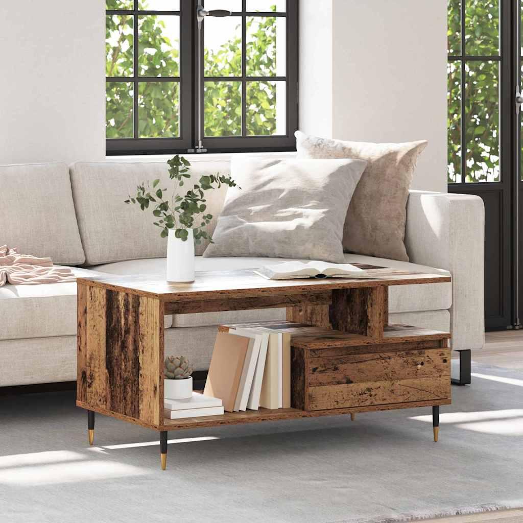 Sofabord med skuffe Gammelt træ 90 x 49 x 45 cm Konstrueret træ billede