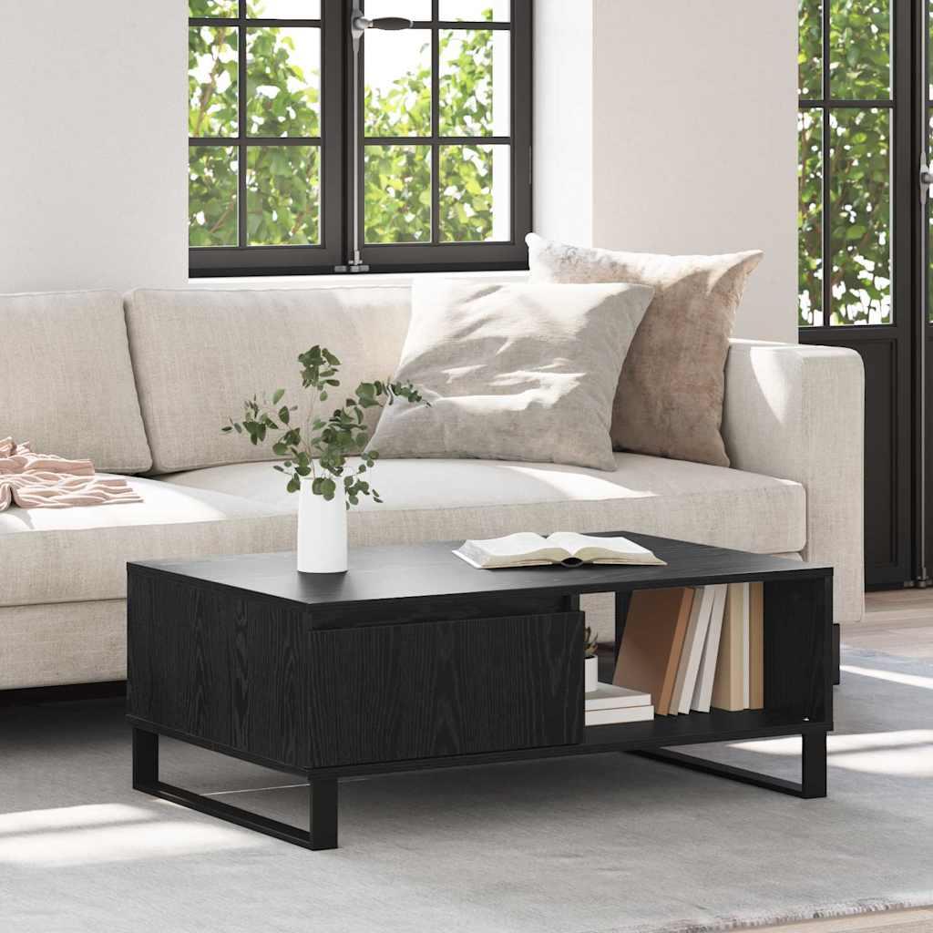 Sofabord med skuffe Sort eg 90 x 60 x 35 cm Konstrueret træ billede