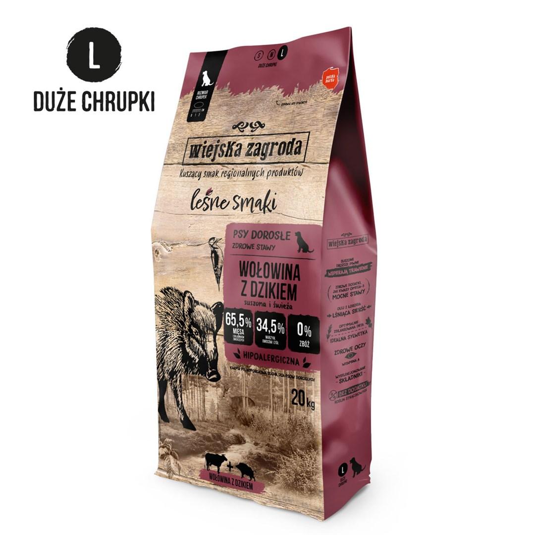 Hundefoder tørfoder large – Wiejska Zagroda oksekød & vildsvin L, 20 kg billede