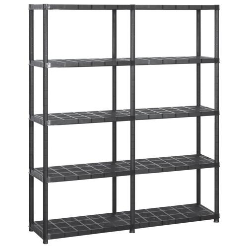 Opbevaringsreol 5 hylder 142x38x170 cm plastik sort