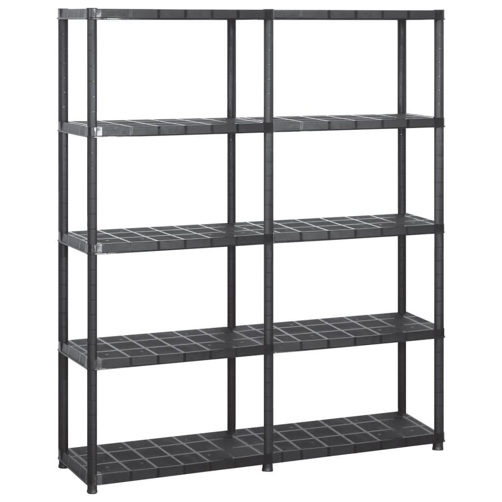 Opbevaringsreol 5 hylder 142x38x170 cm plastik sort