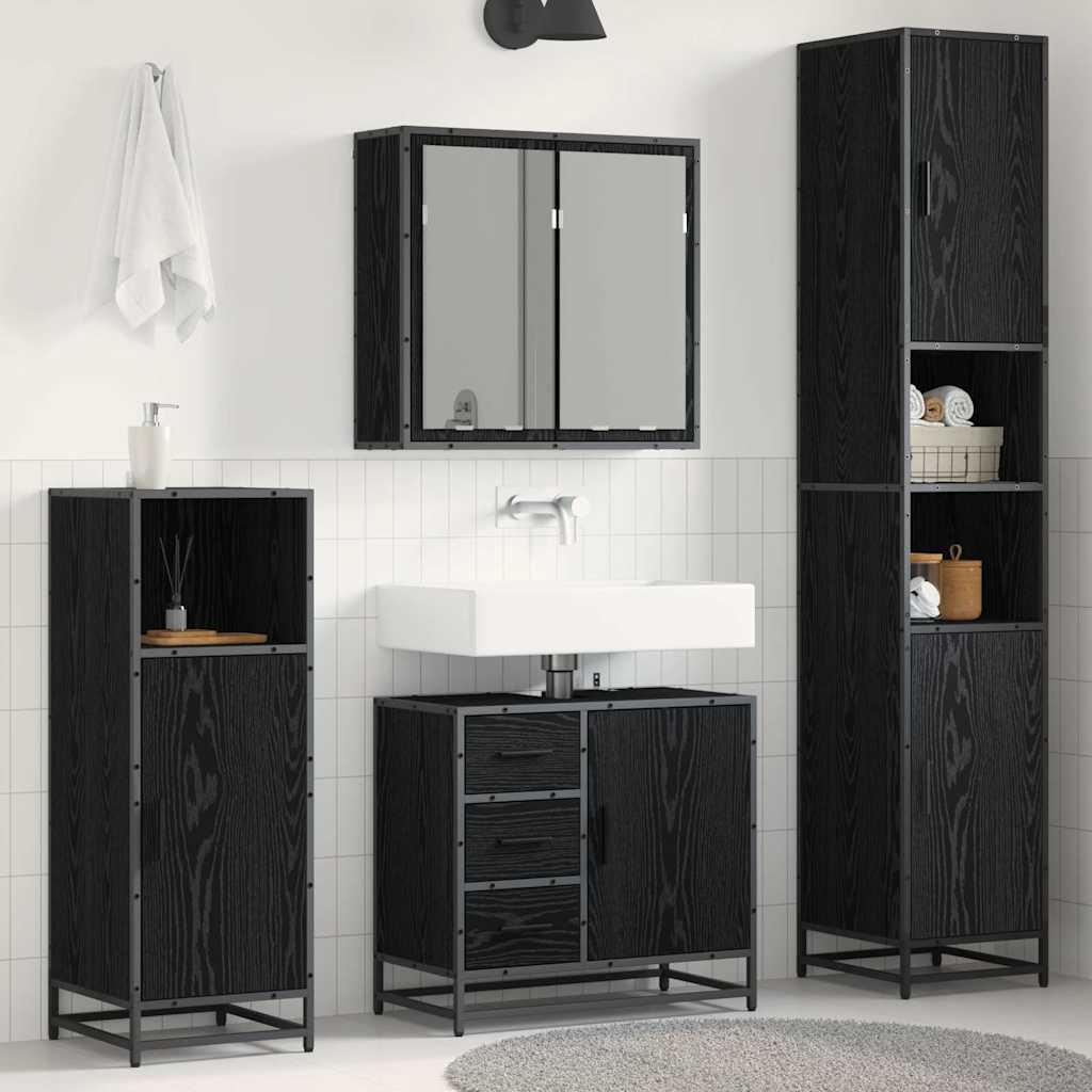 Badeværelsesmøbel sæt med skuffe 4 stk Sort eg 65 x 33 x 60 cm billede