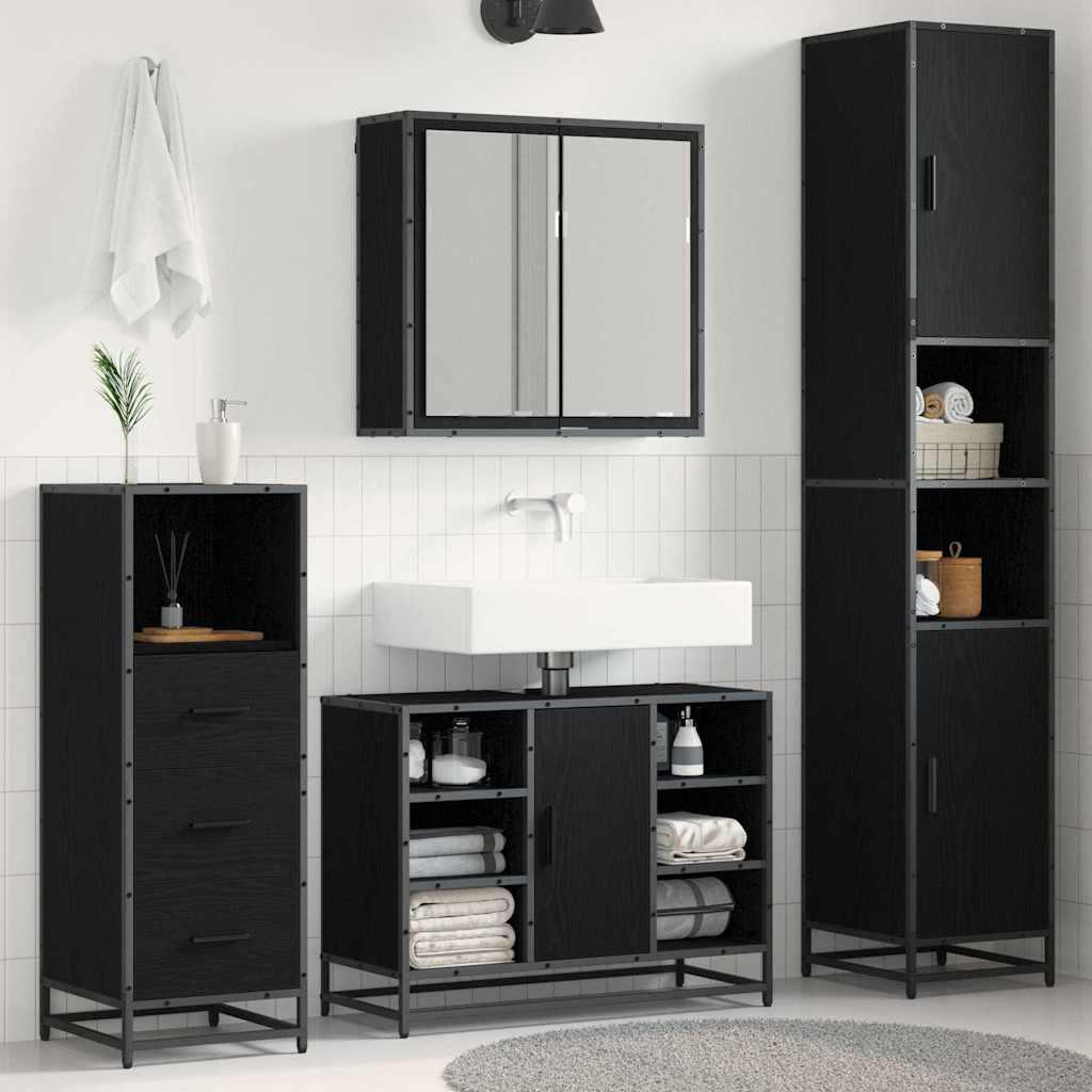 Badeværelsesmøbel sæt Vægmonteret 3 stk Sort eg 80 x 33 x 60 cm billede