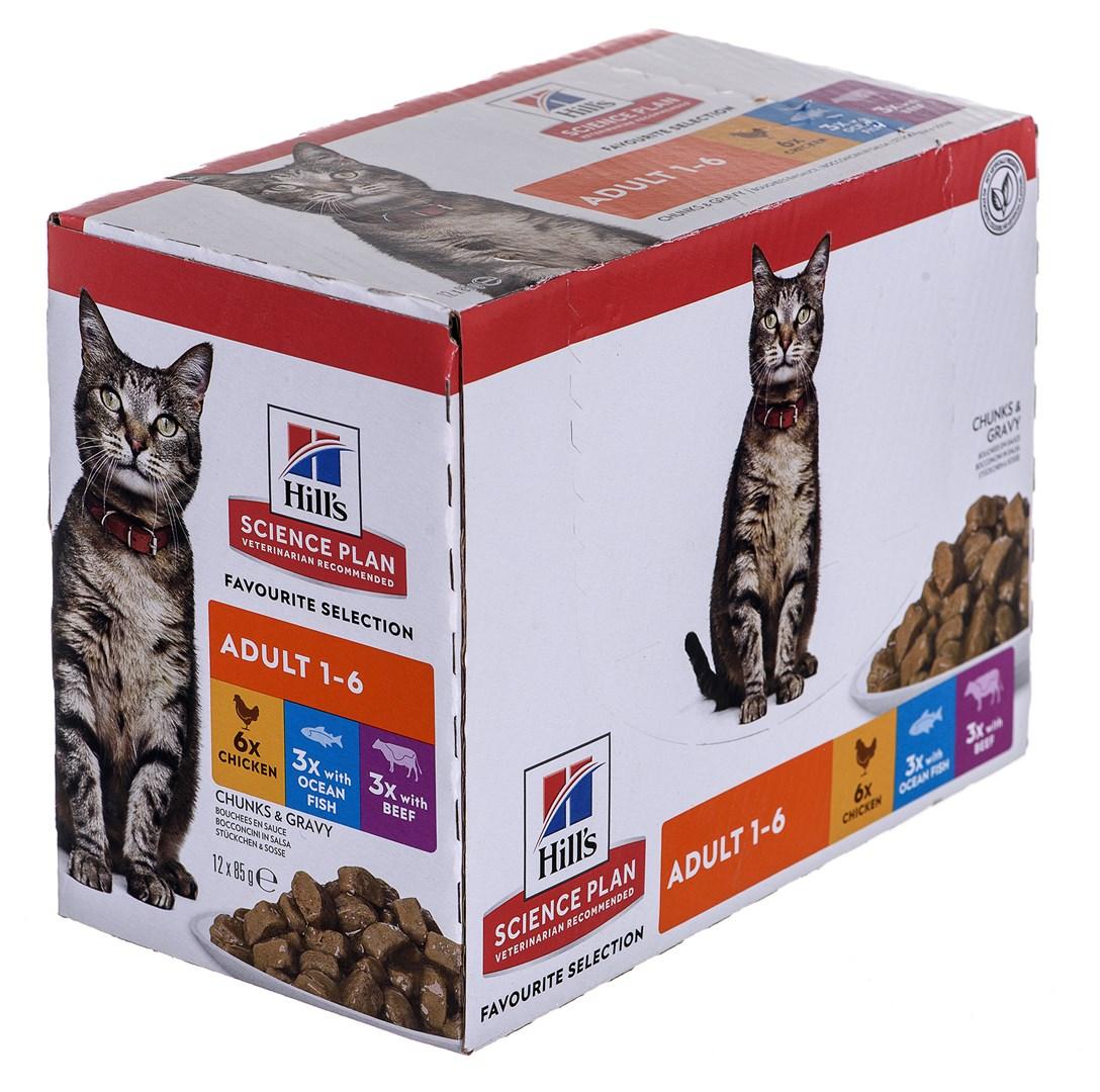 Vådfoder til kat – Hill's Science Plan Adult 1–6, multipack 12×85 g billede