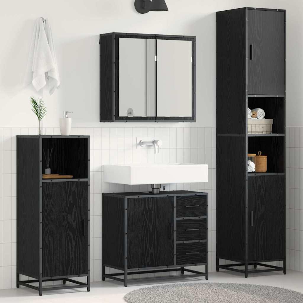 Badeværelsesmøbel sæt med skuffe 3 stk Sort eg 65 x 33 x 60 cm billede