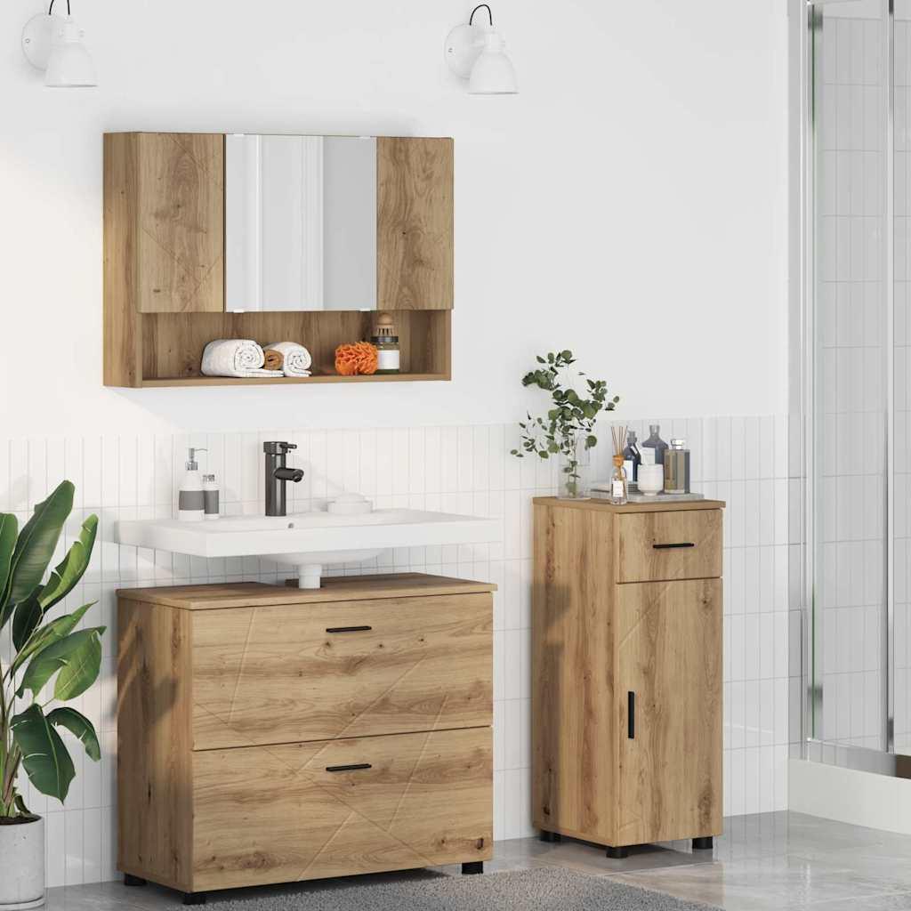 Badeværelsesmøbel sæt 3 stk artisan eg 76,5 x 35 x 64 cm billede