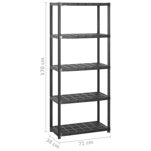 Opbevaringsreol 5 hylder 284x38x170 cm plastik sort
